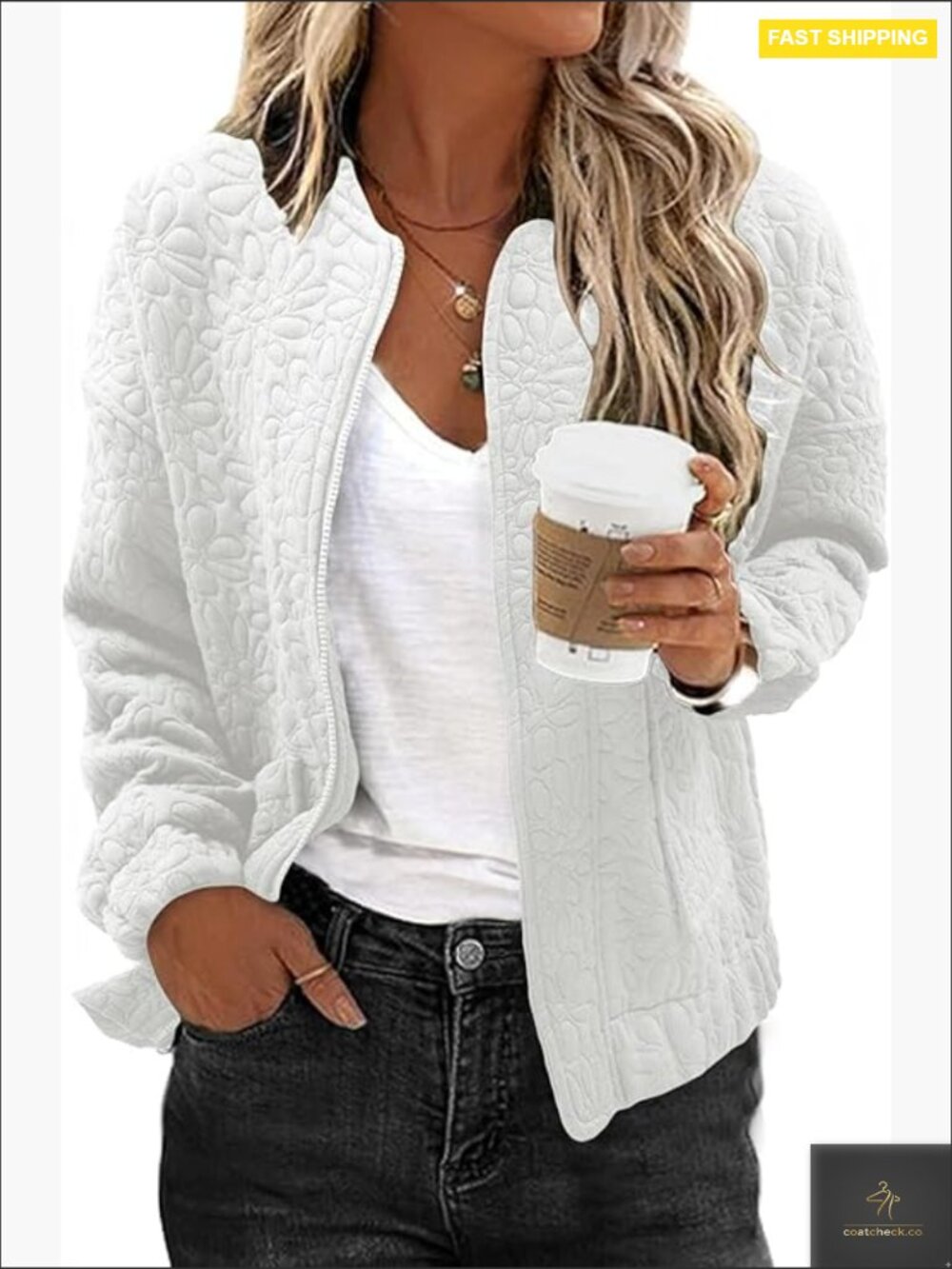 Lightweight Jacquard Bomber Jacket Loose Fit Casual Chic Spring Outerwear